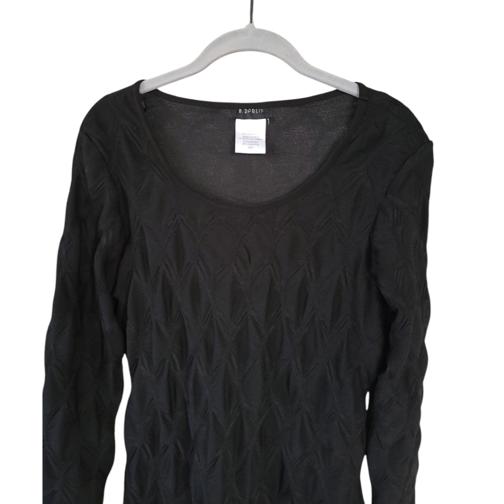 B Darlin Black Chevron Textured Long Sleeve Bodycon Mini Dress L Indie Sleaze - Picture 9 of 12